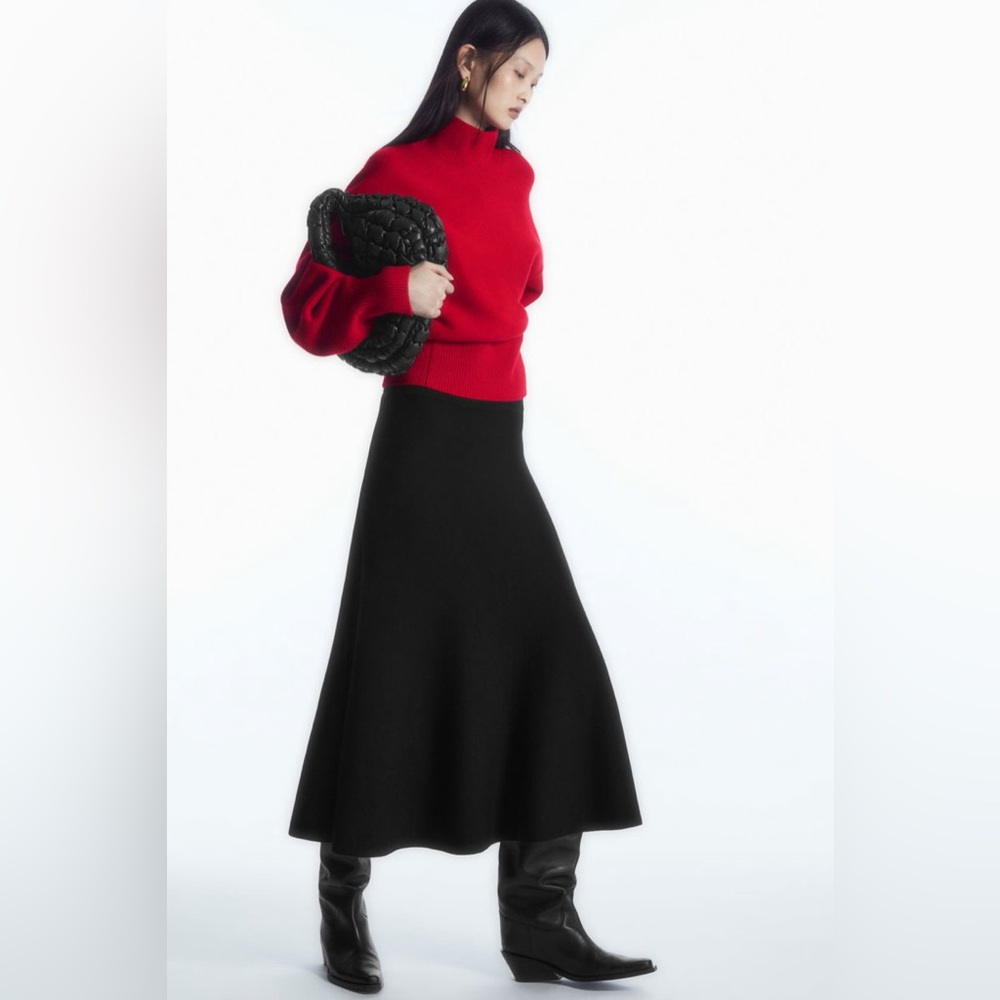 COS Black Knitted Merino Wool Midi Skirt Fit & Flare Medium